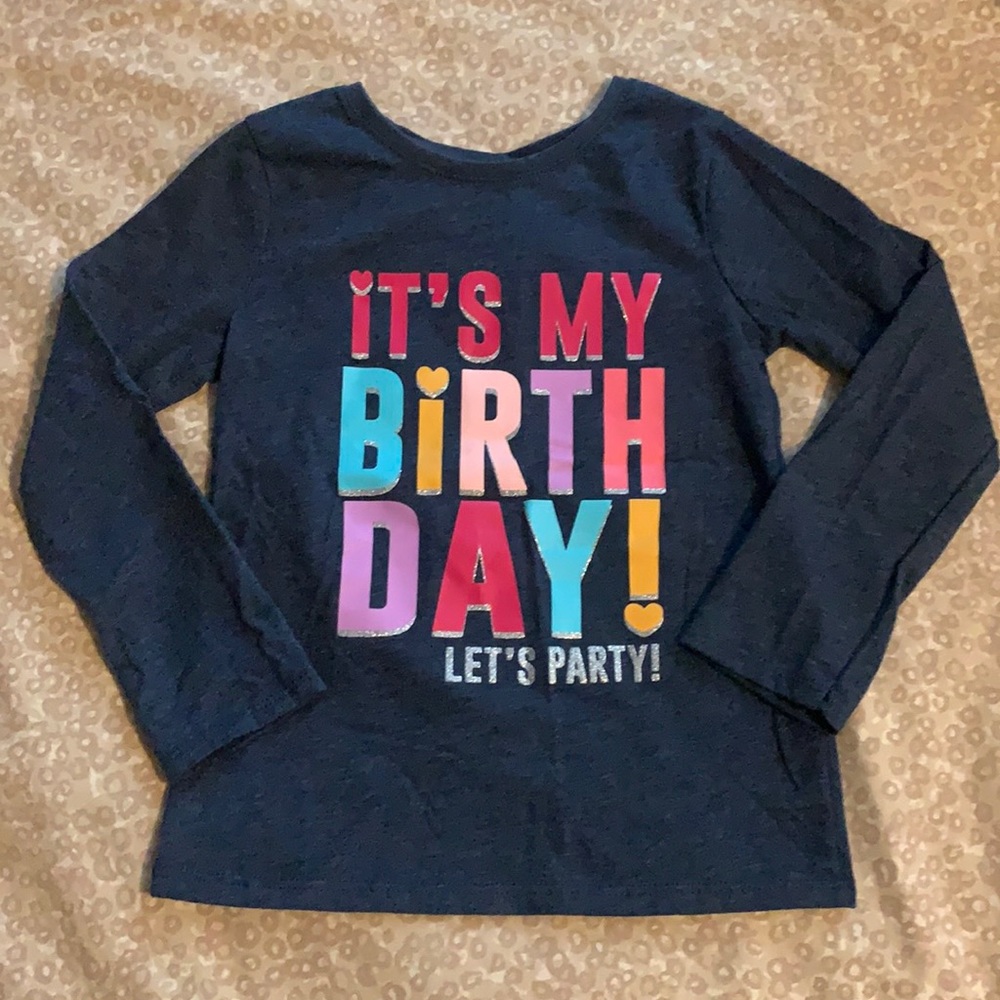 4T Toddler Girls ‘It’s My Birthday Let’s Party!’ Long sleeve Dark Blue T-Shirt